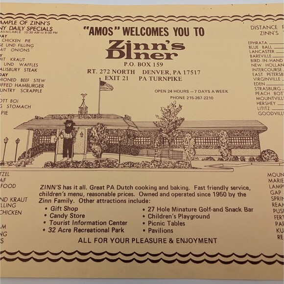 Vintage 80s Zinn’s Country Diner 4 Postcards Amos Denver Pennsylvania Dutch 9x6 - Picture 4 of 11